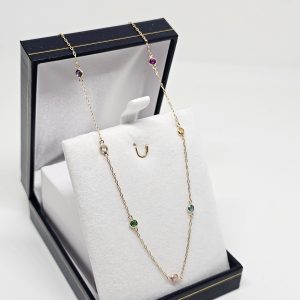 Cadena con cristales de colores, Oro 18Kilates