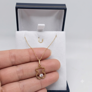 Cadena mas colgante de Oso con cristal, Oro 18Kilates