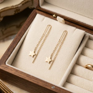 Aros cadena estrella, oro18 Kilates